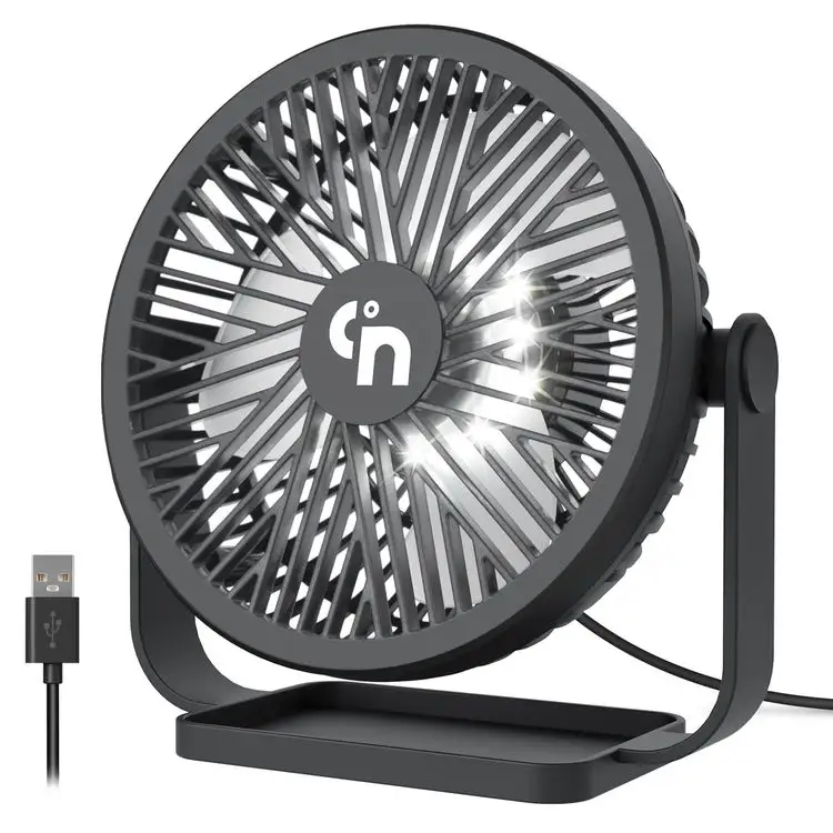 WiHoo 5.3 Inch 3 Speeds Desktop Fan,Table Fan,Small Personal Fan USB Desk Fan with LED Night Lights (T5-03A)