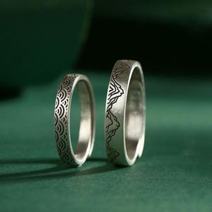 Anillos de Pareja con Diseño Tradicional Chino de Montaña, Anillo Ajustable para Parejas, Anillo de la Buena Suerte y del Dinero, Anillo con Moneda Antigua China - Product Image 5