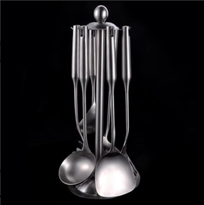 طقم أدوات مطبخ أنيق من الفولاذ المقاوم للصدأ 304، آمن للغسل في غسالة الأطباق، يشمل مغرفة ووك وملعقة تقليب معدنية عالية الجودة - Product Image 6