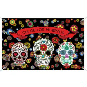 Nicro Dia De Los Muertos 멕시코 피에스타 죽은 사진 배너 배경 홈 해골 패턴 파티 벽 장식
