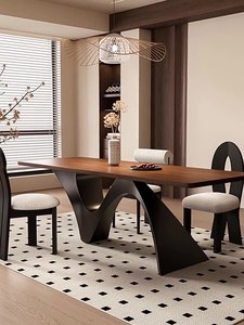 Juego de mesa de comedor Rectangular de madera maciza Retro moderno Wabi-Sabi incluye cuatro sillas para el hogar, sala de estar, muebles de apartamento - Product Image 2