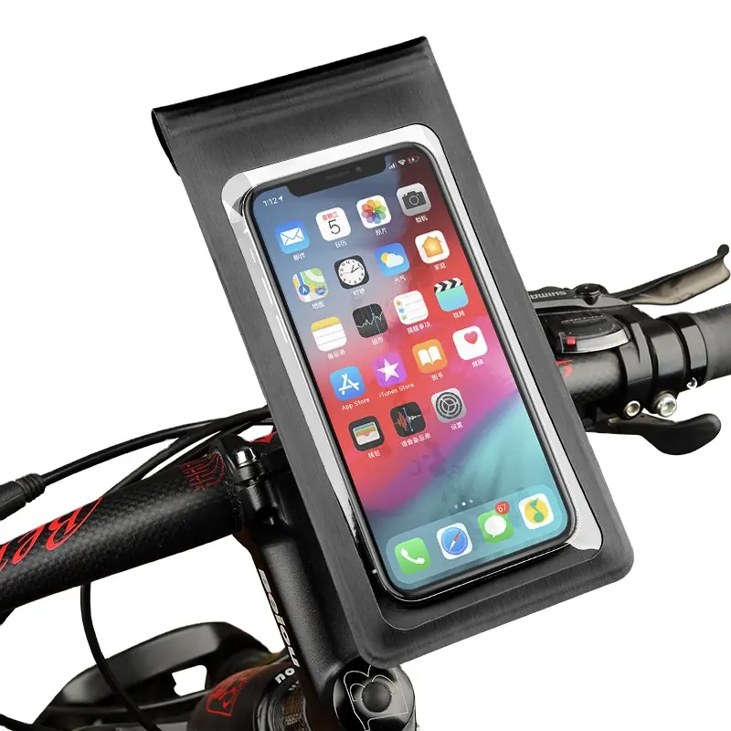 Muestra gratis BSCI bicicleta bolsa impermeable bicicleta de montaña soporte para teléfono móvil equipo de ciclismo bolsa de soporte para teléfono móvil fijo