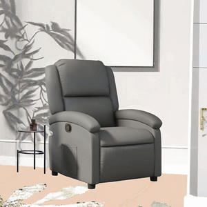 Fauteuil inclinable gris en similicuir avec télécommande électrique, pivotant et extensible, avec structure en bois - Product Image 3