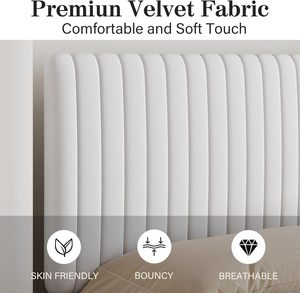 Letto con Piattaforma Imbottito in Velluto Design Europeo Direttamente dalla Fabbrica Cinese, Letto Intelligente con Testiera Trapuntata a Canali Verticali Salvaspazio - Product Image 3