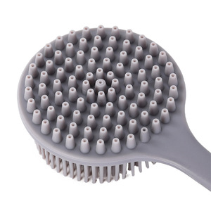 Silicone Bath <b>Brush</b> Long Handle Oval Exfoliating Massage <b>Brush</b> For <b>Back</b> Body Care Blue Green Pink Gray Black - Product Image 4