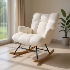Sillón Reclinable Moderno con Asiento de Terciopelo Blanco, Estructura Resistente y Duradera, Sillón de Salón con Respaldo Alto, Sillón Mecedora de Ocio - Product Image 2
