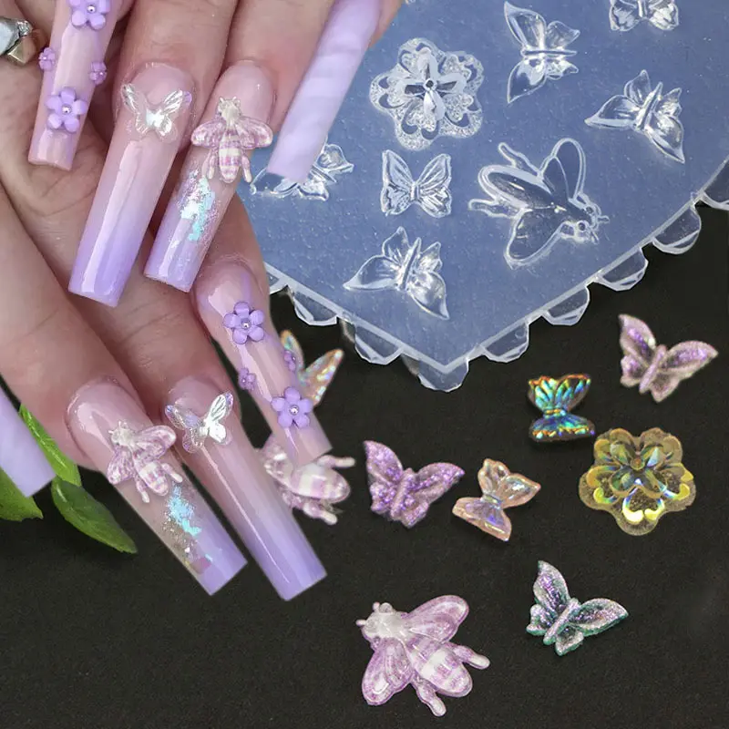 TSZS Vente Chaude 3D Acrylique Nail Moule Fleur Arc Papillon 3D Silicone Moules Manucure Nail Accessoires Moule