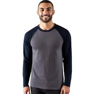 Camiseta raglán ajustada de moda Vintage para hombre 100% algodón cuello redondo manga larga estampado ligero Casual cuello redondo béisbol - Product Image 3