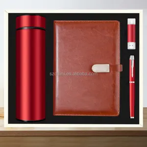 OEM Wholesale Exclusive high quality business A 5 notebook +USB flash drive+vacuum flask+signature pen office corporate gift set