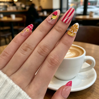 24 faux ongles à presser motif fraise rose vif, forme amande moyenne, en ABS, réutilisables, pour usage professionnel en salon, pour carnation claire