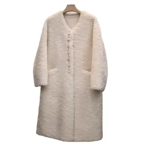 Nuovo Cappotto Lungo in <span class=keywords><strong>Pelliccia</strong></span> Sintetica di Volpe <span class=keywords><strong>Beige</strong></span> con Fiori 2026 da Donna, Spesso e Caldo, Stile Lusso, con Risvolto, per l'Inverno - Product Image 4