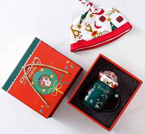 แก้วเซรามิคซานตาคลอสพร้อมฝาปิด สำหรับนม กาแฟ หรือเครื่องดื่มอื่นๆ ของขวัญปีใหม่ขายส่ง แก้วคริสต์มาส - Product Image 3
