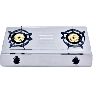 Cuisinière à gaz portable à deux brûleurs en acier inoxydable avec commande par bouton et allumage piézoélectrique, idéale pour l'hôtellerie, classe énergétique A, avec fonction de coupure de flamme. - Product Image 1