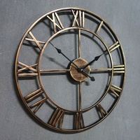 Grande Horloge Murale Ronde Rétro en Fer de Style Ancien, Mouvement Silencieux, Noir Classique, Décoration Maison pour Salon