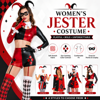 Costume de cosplay Harley Quinn rouge, noir et blanc, sexy, pour femmes, vente chaude 2026, costumes de clown pour Halloween