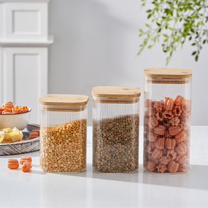 Sang Trọng 1L Thủy Tinh Lớn Dưa Jar Kín Vuông Kẹo Lọ Thủy Tinh Với Nắp Bằng Gỗ Cho Thực Phẩm Lưu Trữ - Product Image 1