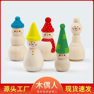 Adorno de Marioneta de Muñeco de Nieve Navideño de Madera Natural Ecológica, Muñeco de Madera Pintado para Niños, en Blanco, Venta al por Mayor - Product Image 5