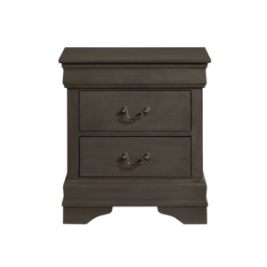 Comodino Classico Stile Luigi Filippo con 2 Cassetti, Finitura Grigio Invecchiato, Arredamento Tradizionale per Camera da Letto - Product Image 1