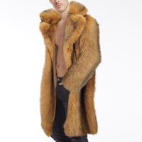 Vente en gros grande taille pour hommes longue veste imperméable OEM faux vison pardessus en fourrure de renard avec motif léopard Trench laine coquille Parkas