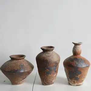 仿古乡村环保粗陶陶瓷花瓶原色花容器瓶形瓷花架