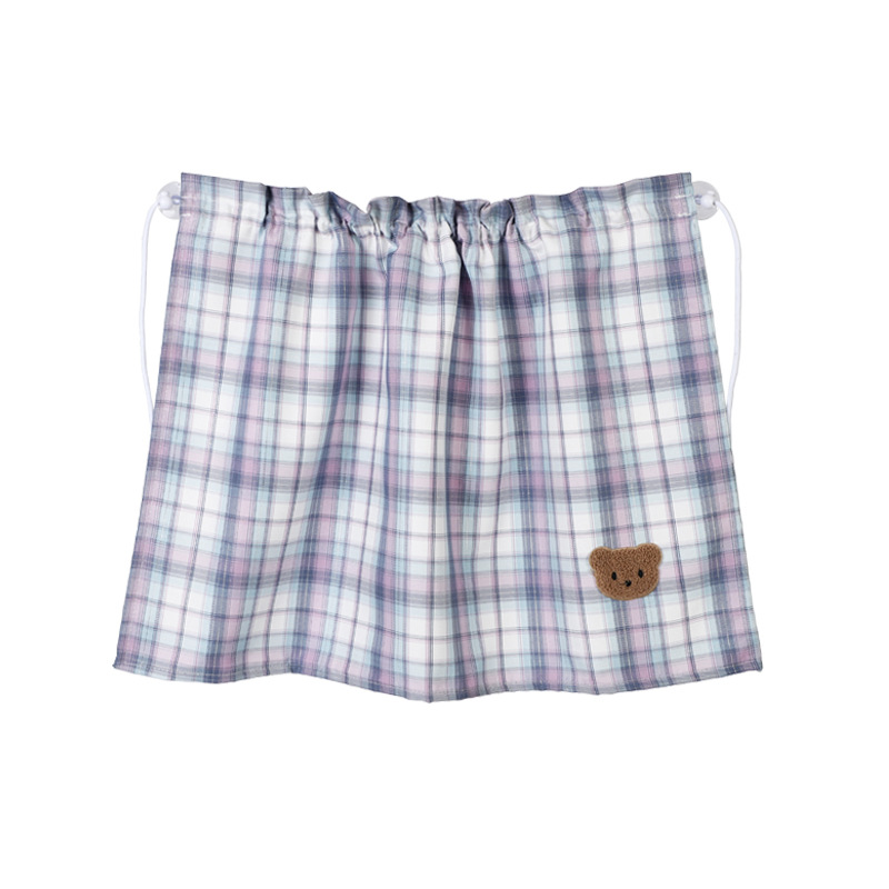 JK plaid bear curtains in blue