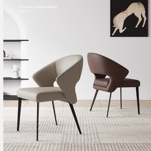 Chaise de salle à manger incurvée minimaliste italienne moderne - Chaise en cuir rembourrée de luxe, portable pour la maison, la villa et l'usage commercial - Product Image 6