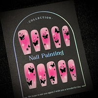 Faux ongles personnalisables faits à la main, style gothique, papillon 3D, paillettes argentées, longs, forme stiletto, à coller