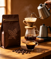 Sachet de café en papier kraft à 8 soudures latérales avec valve unidirectionnelle et fermeture éclair, logo personnalisé, emballage haute barrière en feuille d'aluminium métallisée