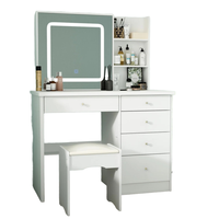 Meubles de chambre à coucher modernes, blancs, élégants, de haute qualité, en bois grainé, coiffeuse avec miroir éclairé, 5 tiroirs