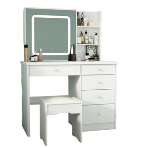 Muebles de Dormitorio Modernos Blancos Elegantes de <span class=keywords><strong>Alta</strong></span> Calidad con Acabado de Madera, Tocador con Espejo Iluminado y 5 Cajones - Product Image 1