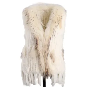 Women's Casual Knitted Vest Raccoon Fur Trim Collar <strong>Gilet</strong> <strong>Lady</strong> Fashion Waistcoat V-neck Outerwear Autumn Winter - Product Image 1