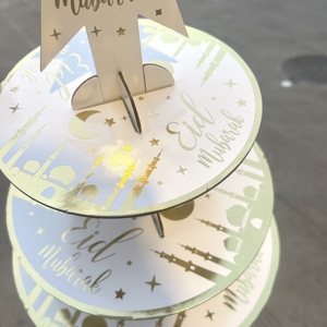 Support à Cupcake de luxe en feuille d'or à 3 niveaux Décoration de fête Eid Mubarak <span class=keywords><strong>Carton</strong></span> jetable avec forme numérique Emballé dans un sac - Product Image 2
