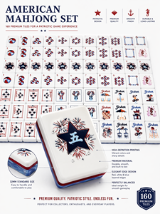 Elevated Mahjong Set: America's 250th Birthday Celebration – Complete <b>Kit</b> with <b>Tiles</b>, Mat, Carrying Case & Racks. - Product Image 1