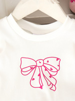 Nouvel ensemble d'été pour filles : T-shirt blanc à manches volantées et jupe rose avec jolis nœuds en coton pour bébés et enfants