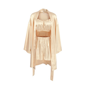 Conjunto de 3 Piezas de <span class=keywords><strong>Bata</strong></span> de Satén para Mujer con Ropa Interior, Lencería Sexy, Camisón, <span class=keywords><strong>Bata</strong></span> de Baño, Pijama - Product Image 5