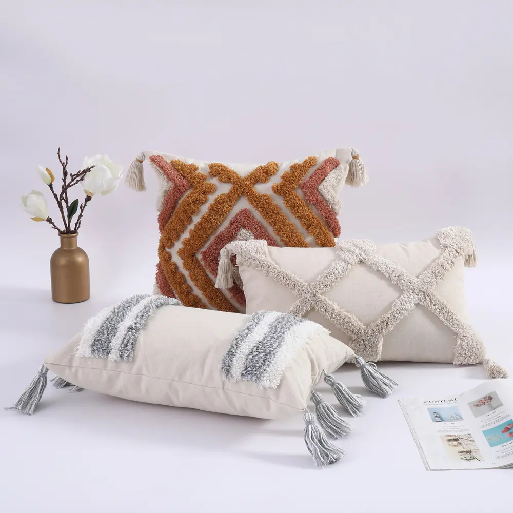 Новое поступление, Хлопковый вязаный чехол для подушки в стиле бохо, Марокканское белье, домашний декор, скрытая молния, кружева, кисточки, вышитая стеганая наволочка