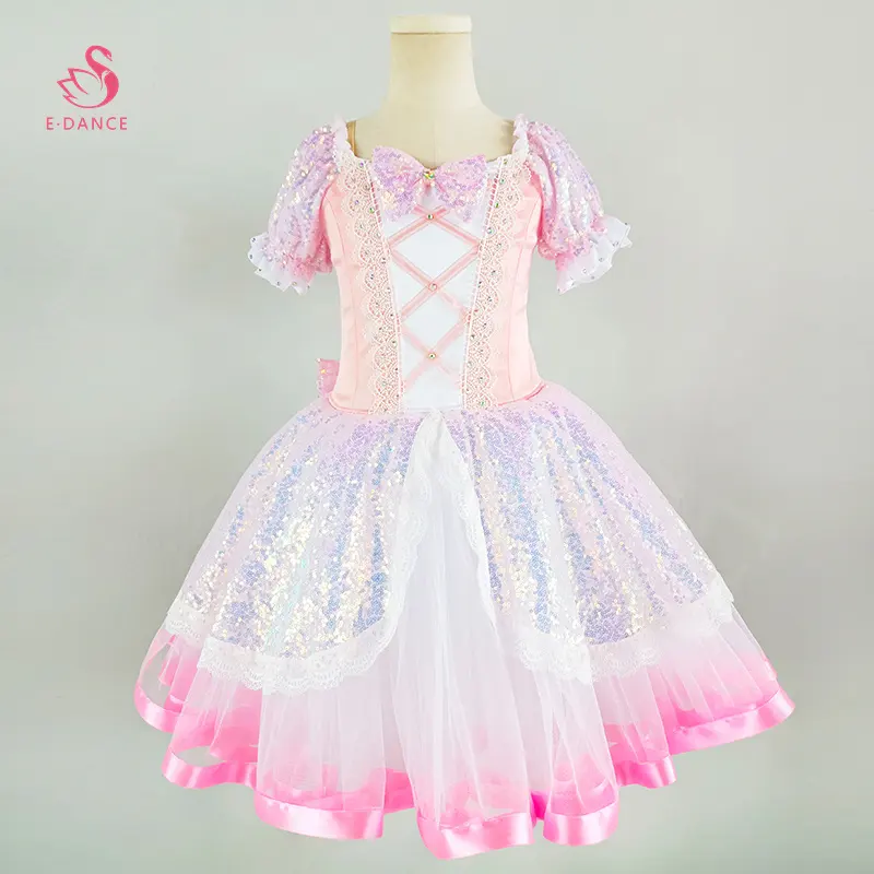 R0146 Girls Pink Ballet Tutu Dress Sequins Short Sleeve Dance Princess Dress For Kids Professional Ballet Costume