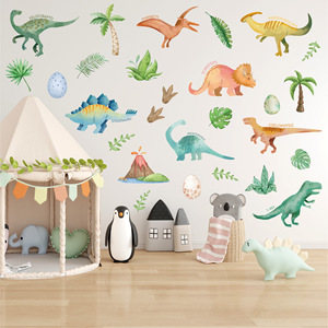 28 pz dinosauro adesivo da parete foresta cartone animato acquerello impermeabile decalcomanie per camera dei bambini PVC decorazione adesivi murali per bambini - Product Image 2