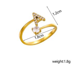 26 Alphabet <b>Open</b> <b>Ring</b> Full Zircon Micro Pave Stainless Steel Fade-Resistant Hypoallergenic Jewelry Vacuum Plated <b>Ring</b> - Product Image 6