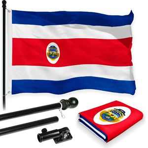 Drapeau du Costa Rica 3x5 pieds avec mât rotatif anti-emmêlement de 6 pieds, œillets en laiton noir, imprimé, en tissu 150D, pour affichage extérieur - Product Image 1