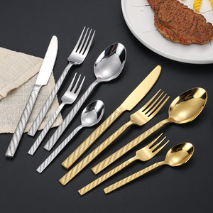 Ensemble de couverts en acier inoxydable texturé, couteau, fourchette, cuillère, compatible lave-vaisselle, pour cuisine occidentale, dîner de steak, hôtel, restaurant - Product Image 1
