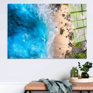 Elegant Coastal Art Deco <b>Wall</b> Decor Printed <b>Canvas</b> Panel with 3D Sea Landscape Hanging Tempered Glass Art - Product Image 3