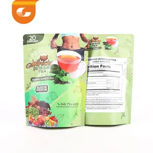 Vente en gros de pochette zip-lock amincissante debout avec logo personnalisé sac d'emballage de thé biodégradable 250g 500g