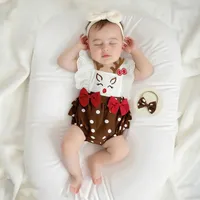 Tenue de Noël unisexe pour bébé, combinaison à manches volantes en polyester avec motif renne et bandeau à nœud, ensemble 2 pièces