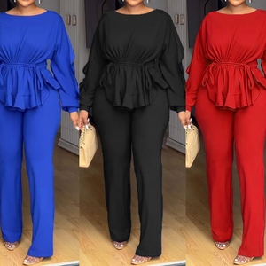 Conjunto de 2 Piezas para Mujer, Elegante, Elástico, con Cordón Ajustable, Manga Larga, Cintura Definida, Top y Pantalones, a la Moda - Product Image 5