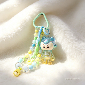 Gradient Acrylic Doll Keychain Colorful Beaded Chain With Carabiner Kawaii Fashion Backpack <b>Keyring</b> Gift - Product Image 1
