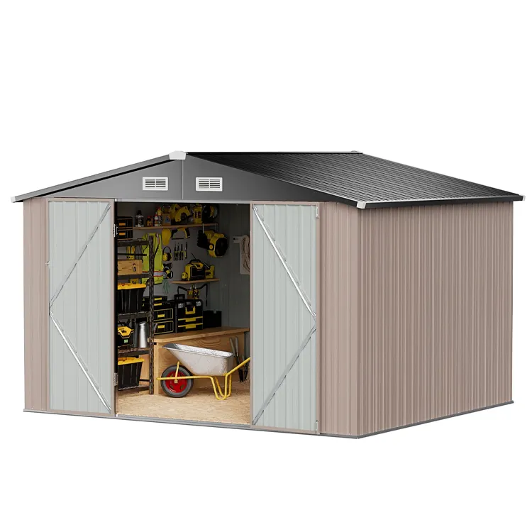 Modern Outdoor Backyard Lawn Brown Tool Shed House Waterproof Metal Aluminum Garden Storage Shed