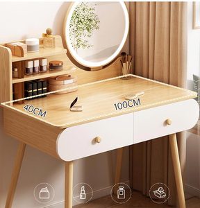 Bureau de maquillage led en <span class=keywords><strong>bois</strong></span> nordique pour filles, coiffeuse avec tiroirs <span class=keywords><strong>et</strong></span> miroir, chambre à coucher, <span class=keywords><strong>commode</strong></span> moderne pour femmes - Product Image 4