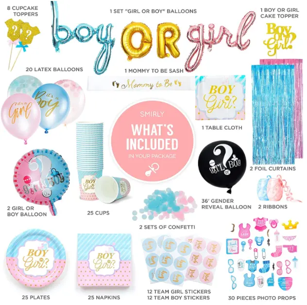 She or Boy Gender Reveal Decorations Set Boy or Girl Gender Reveal Party Supplies Kit Gender Reveal Ideas Gender Reveal Balloons