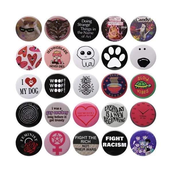 Cartoon Cute Animal Round Tin Pins Love Dog Cat Paw Plant Rose Letter Alloy Brook Badge